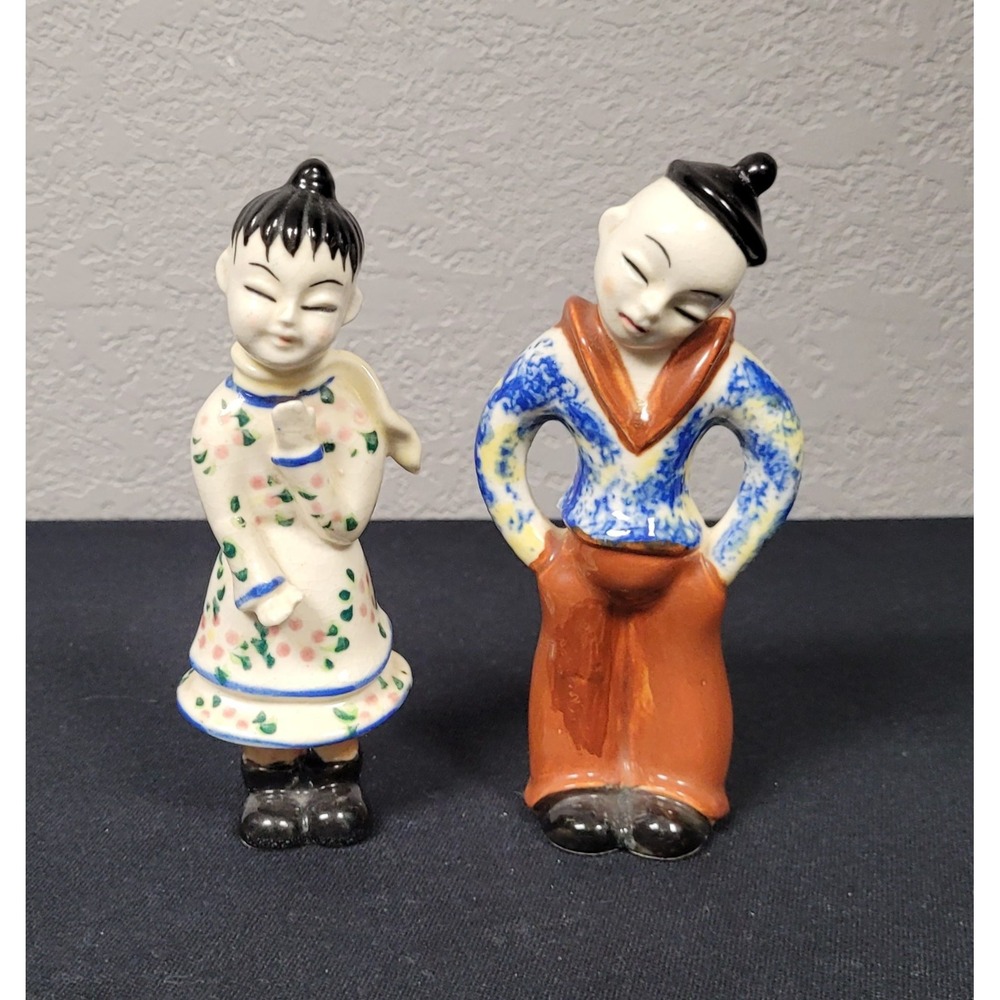 Vintage Made in Occupied Japan Ceramic Asian Figurines Boy & Girl Set Paired
